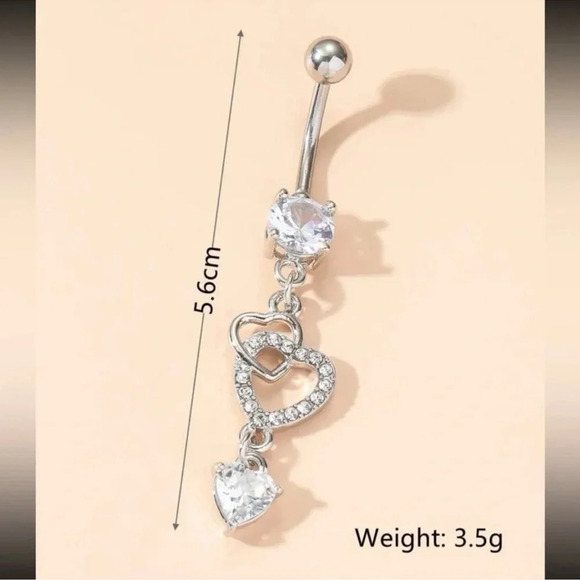 1 LEFT! Heart Rhinestone Bellybutton Ring - Picture 3 of 4